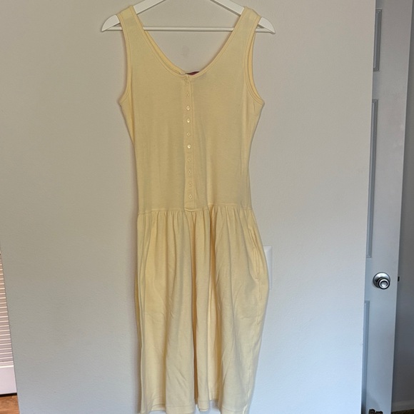 Dresses & Skirts - VINTAGE Butter Yellow Drop Waist Button Pockets Dress large